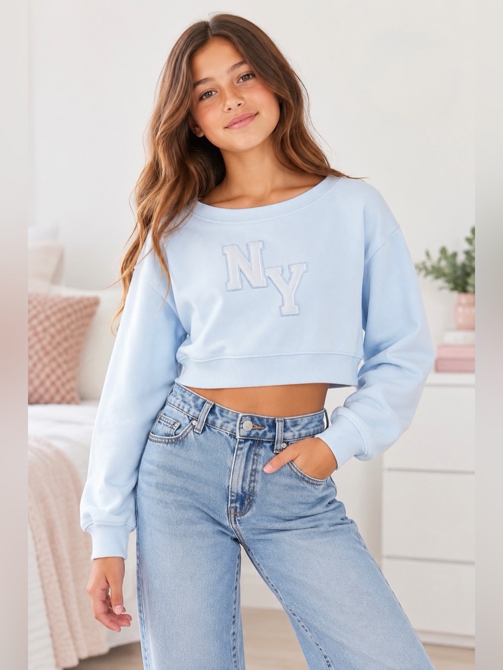 💙🗽 NY Cropped Sweatshirt | Girls | Light Blue | NWT